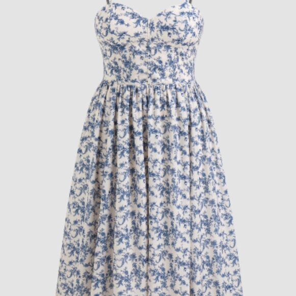 Cider Dresses & Skirts - Ditsy Floral Ruffle Shirred Midi Dress Curve & Plus